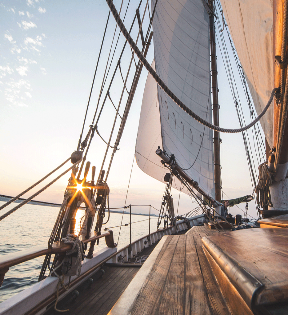 close up shot of deck of the sailboat